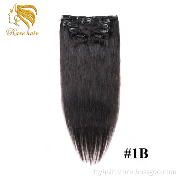 Lsy High Quality Wholesale Natural Black Color 1B Clip In Human Hair Extension Clipin